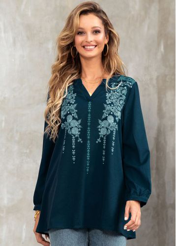 Tribal Print Split Neck Long Sleeve Blouse - unsigned - Modalova