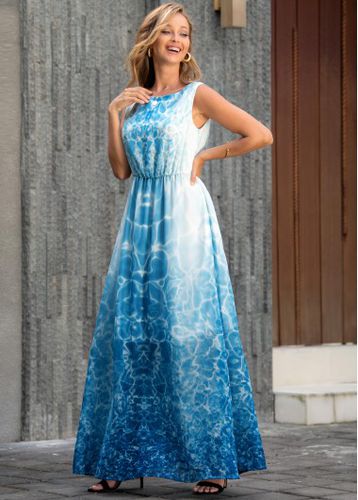 Sleeveless V Back Tie Dye Print Maxi Dress - unsigned - Modalova