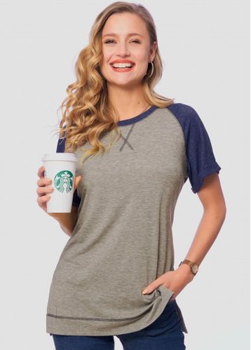Contrast Short Sleeve Round Neck T Shirt - unsigned - Modalova