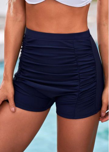 Ruched High Waisted Navy Blue Swim Shorts - unsigned - Modalova