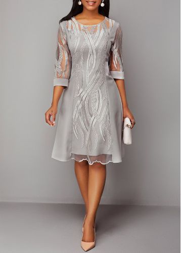 Sleeve Light Grey Lace Panel Dress - unsigned - Modalova