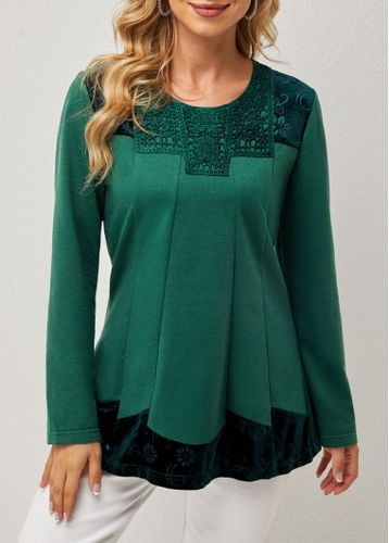 Lace Patchwork Long Sleeve Round Neck T Shirt - unsigned - Modalova