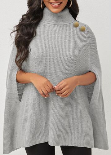 Turtleneck 3/4 Sleeve Solid Sweater Cape - unsigned - Modalova