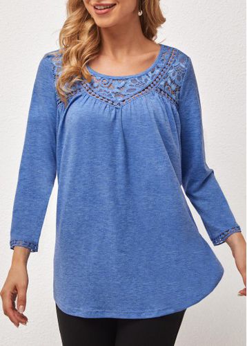 Lace Stitching Round Neck Blue T Shirt - unsigned - Modalova