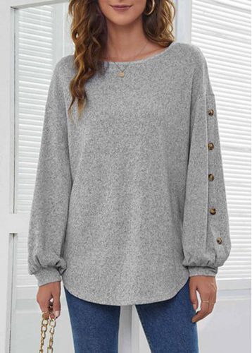 Decorative Button Long Sleeve Light Grey T Shirt - unsigned - Modalova