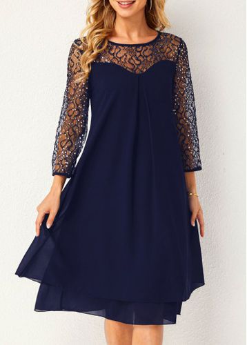 Sequin Lace Stitching Navy Blue Dress - unsigned - Modalova