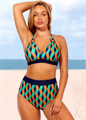 High Waisted Geometric Print Color Block Bikini Set - unsigned - Modalova