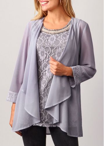 Lace Patchwork Cardigan and Grey Tank Top - unsigned - Modalova