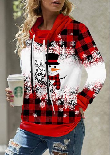 Drawstring Christmas Snowman Print Red Sweatshirt - unsigned - Modalova