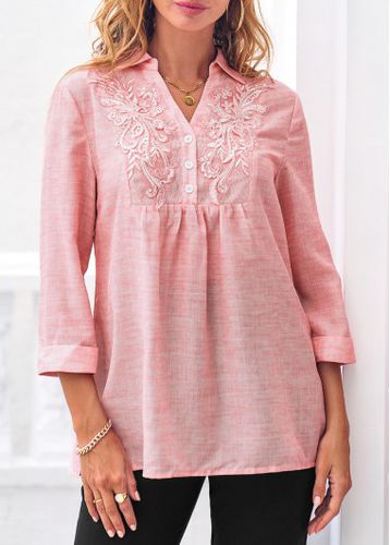 Lace Stitching 3/4 Sleeve Pink Blouse - unsigned - Modalova