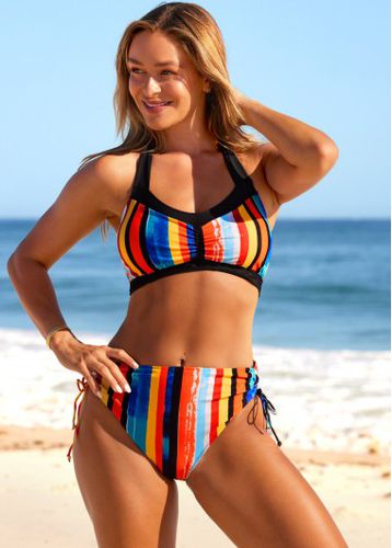 Halter Rainbow Stripe Mid Waist Bikini Set - unsigned - Modalova