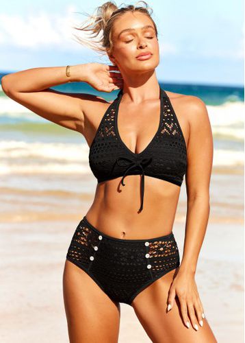 Black Lace Patchwork Decorative Button Bikini Set - unsigned - Modalova