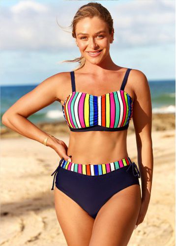 Rainbow Color High Waisted Striped Bikini Set - unsigned - Modalova