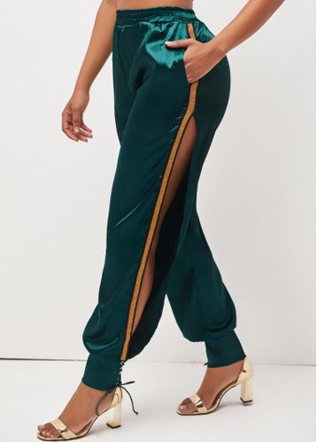 Dark Green Lace Up Side Slit Pants - unsigned - Modalova