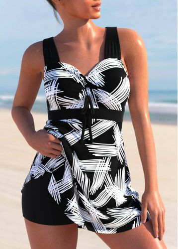 Cross Strap Printed Black Swimdress Top - unsigned - Modalova