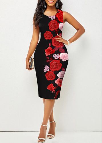 Valentines Round Neck Rose Print Dress - unsigned - Modalova