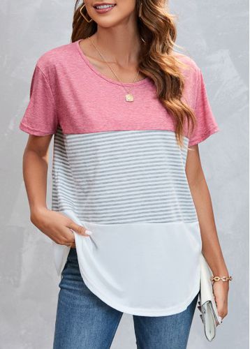 Round Neck Striped Pink T Shirt - unsigned - Modalova