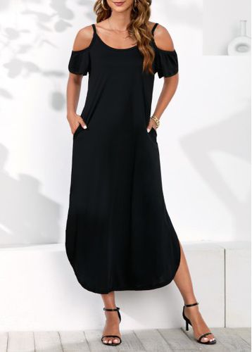 Cold Shoulder Double Side Pockets Black Dress - unsigned - Modalova