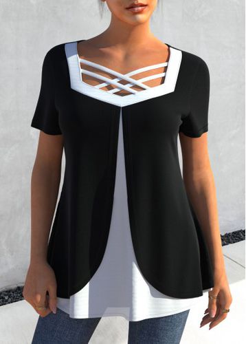 Black Cross Strap Contrast T Shirt - unsigned - Modalova