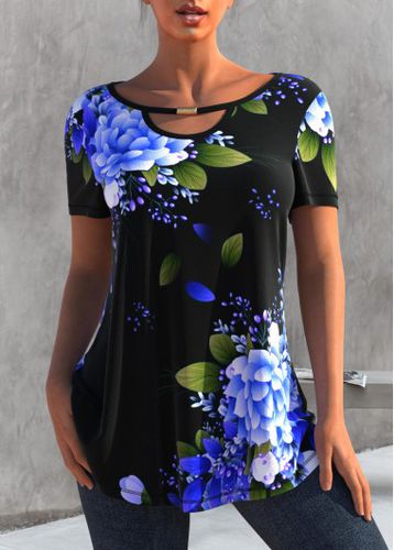 Floral Print Black Cutout T Shirt - unsigned - Modalova