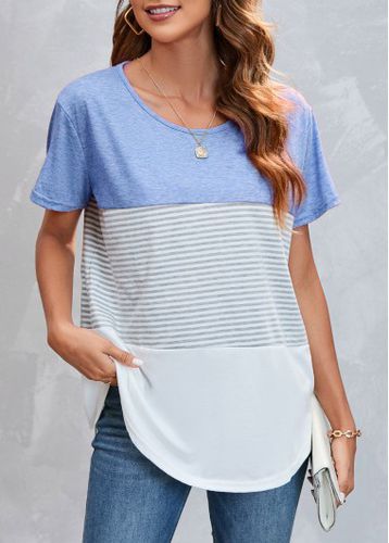 Round Neck Striped Light Blue T Shirt - unsigned - Modalova