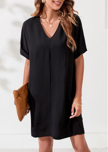 Black Short Sleeve V Neck Dress - unsigned - Modalova