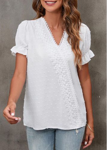 Jacquard Lace Stitching White T Shirt - unsigned - Modalova