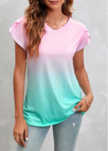 Pink Ombre Short Sleeve V Neck T Shirt - unsigned - Modalova