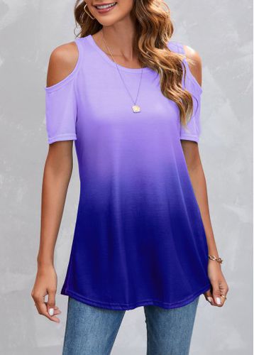 Purplish Blue Ombre Cold Shoulder T Shirt - unsigned - Modalova