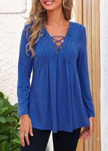 Royal Blue Lace Stitching Long Sleeve T Shirt - unsigned - Modalova