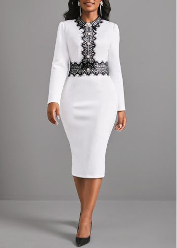 White Lace Patchwork Long Sleeve Dress - unsigned - Modalova