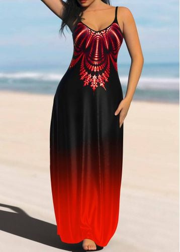 Red Tribal Print Ombre Strappy Maxi Dress - unsigned - Modalova