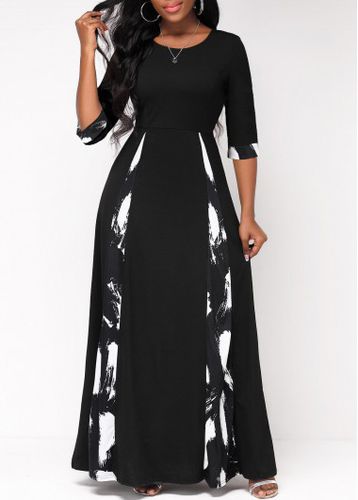 Black Insert Graffiti Print X Shape Dress - unsigned - Modalova