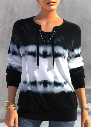 Split Neck Tie Dye Print Black Sweatshirt - unsigned - Modalova
