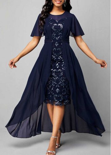 Chiffon Sequin Embroidered Round Neck Dress - unsigned - Modalova