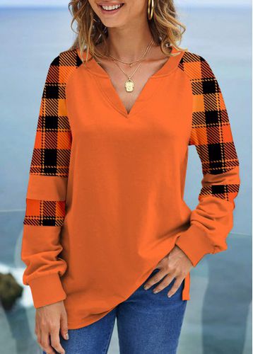Orange Tartan Print Long Sleeve Halloween Sweatshirt - unsigned - Modalova