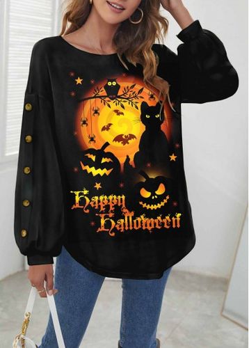 Orange Halloween Print Long Sleeve Round Neck Sweatshirt - unsigned - Modalova