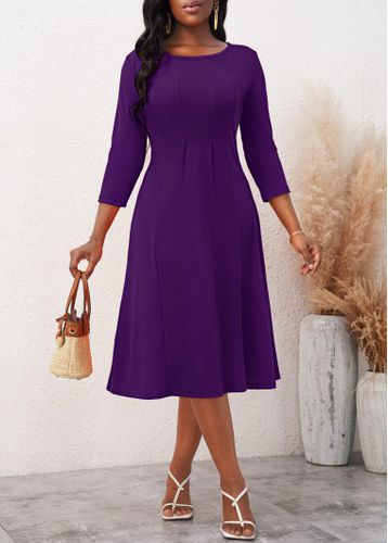 Sleeve Round Neck Purple Dress - unsigned - Modalova