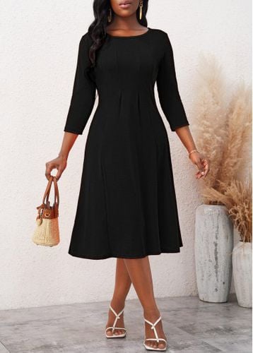 Sleeve Round Neck Black Dress - unsigned - Modalova