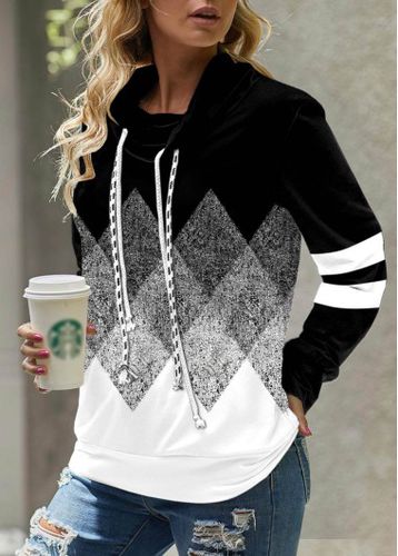 Black Geometric Print Long Sleeve Cowl Neck Sweatshirt - unsigned - Modalova