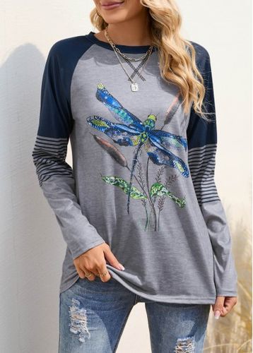Grey Animal Print Long Sleeve Round Neck Sweatshirt - unsigned - Modalova