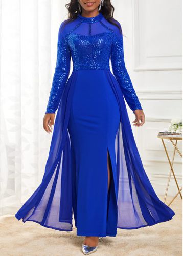 Sapphire Blue Shinning Long Sleeve Maxi Dress - unsigned - Modalova
