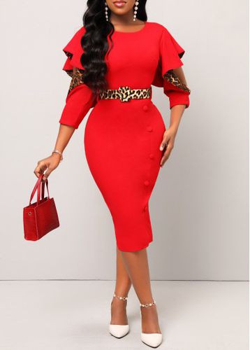 Red Hollow Out Leopard Belted Bodycon Dress - unsigned - Modalova