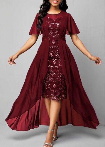 Wine Red Sequin High Low Bodycon Dress - unsigned - Modalova