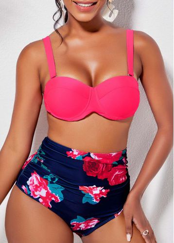 Tie Back Flower Print High Waist Bikini Set - unsigned - Modalova