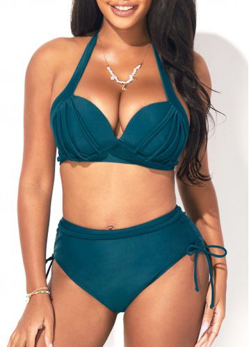 Halter Mid Waist Peacock Blue Bikini Set - unsigned - Modalova