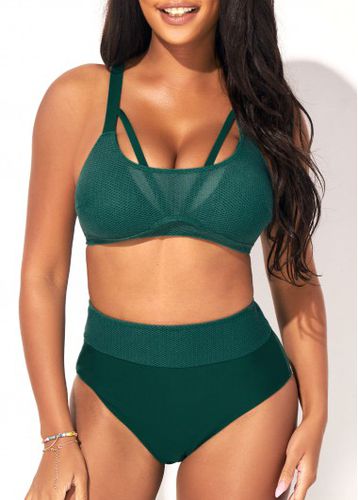 High Waist Dark Green Mesh Stitching Bikini Set - unsigned - Modalova
