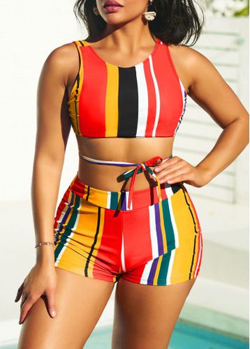High Waisted Stripe Print Multi Color Bikini Set - unsigned - Modalova