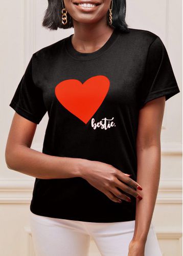 Heart Print Black Valentines Short Sleeve T Shirt - unsigned - Modalova