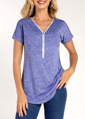 Short Sleeve Purplish Blue Quarter Zip T Shirt - unsigned - Modalova
